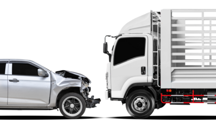 Damaged Pickup and Truck side view ,Transportation Accident , ​​isolated on transparent background.