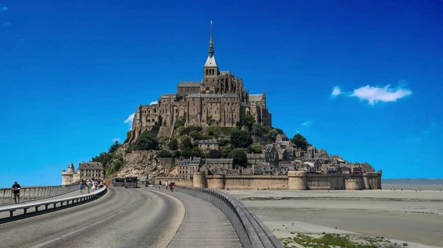 Majestic Fortress: An awe-inspiring fortress stands proudly against a backdrop of azure sky, its formidable architecture and rich history captivating onlookers.