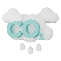 CO2 icon with clouds and drops symbolizing air pollution climate change danger 3d illustration