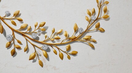 Necklace styled with cluster diamonds and gold vines on seamless white backdrop
