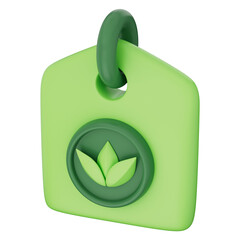 Green eco label tag with leaf symbol for organic sustainable product and quality certification