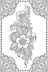 Seamless decorative ornament in ethnic oriental style. Lotus flower and mandala for Henna, Mehndi, tattoo, decoration. Doodle outline hand draw vector illustration.