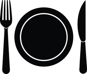 Dinner plate silhouette - Fork and knife vector outline, EPS JPEG PNG