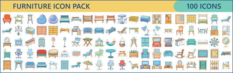 100 Modern Furniture Flat Icons – Stylish Home & Office Furnishing Vector Set