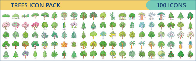 Tree Icon Set – 100 Nature and Forest Flat Design Vector Illustrations