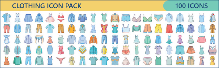 Clothing Icon Set – 100 Fashionable Apparel Vector Icons in Flat Design