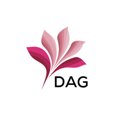 Fototapeta premium Abstract Pink Flower Petals Logo with Typography , DAG Later Logo, Elegant Gradient Botanical Emblem with Text DAG , Creative Nature-Inspired Logo Concept Isolated on White. 