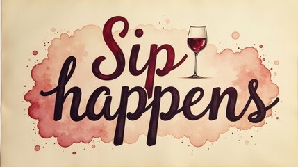 &ldquo;Sip happens.&rdquo; Chunky chalk lettering in dark cabernet tone, set on matte kraft background, loose chalk dust effect