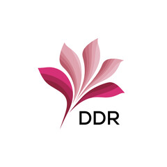 Abstract Pink Flower Petals Logo with Typography , DDR Later Logo, Elegant Gradient Botanical Emblem with Text DDR , Creative Nature-Inspired Logo Concept Isolated on White.
