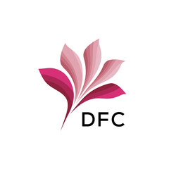 Abstract Pink Flower Petals Logo with Typography , DFC Later Logo, Elegant Gradient Botanical Emblem with Text DFC , Creative Nature-Inspired Logo Concept Isolated on White.

