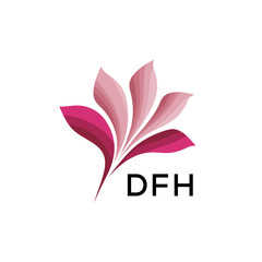 Abstract Pink Flower Petals Logo with Typography , DFH Later Logo, Elegant Gradient Botanical Emblem with Text DFH , Creative Nature-Inspired Logo Concept Isolated on White.
