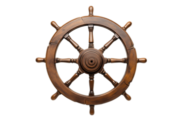 Wooden Ship Wheel Isolated on Transparent Background Vintage Style