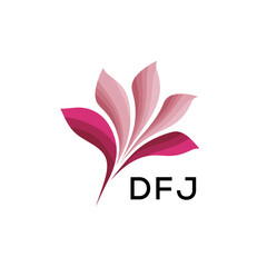 Abstract Pink Flower Petals Logo with Typography , DFJ Later Logo, Elegant Gradient Botanical Emblem with Text DFJ , Creative Nature-Inspired Logo Concept Isolated on White.
