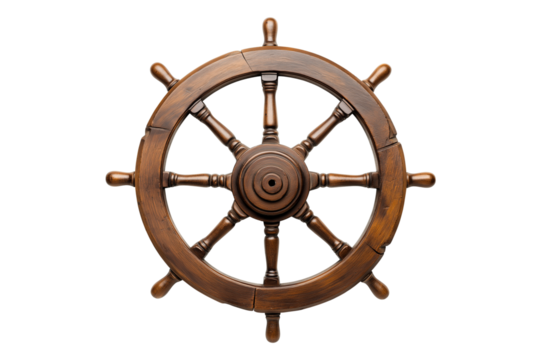 Wooden Ship Wheel Isolated on Transparent Background Vintage Style