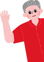 노년 할아버지 벽 뒤에서 빼꼼 손 흔드는 일러스트