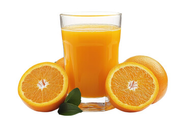 Refreshing Orange Juice Glass Fresh Cut Halves Citrus Fruit Beverage Vitamin C Drink Healthy on transparent background