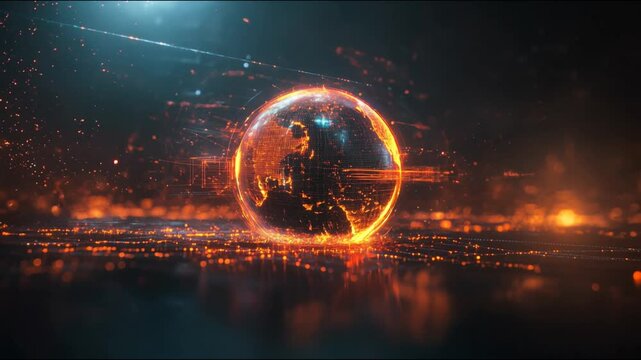 A digital image of planet Earth surrounded by data and glowing connections