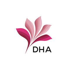 Abstract Pink Flower Petals Logo with Typography , DHA Later Logo, Elegant Gradient Botanical Emblem with Text DHA , Creative Nature-Inspired Logo Concept Isolated on White.
