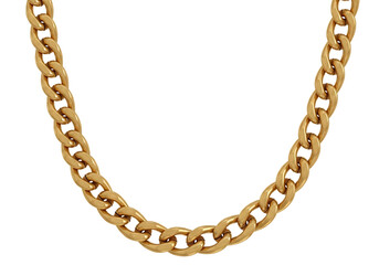 Shiny gold chain necklace, a beautiful fashion accessory, isolated on a white background.