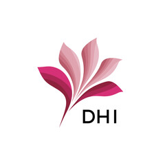 Abstract Pink Flower Petals Logo with Typography , DHI Later Logo, Elegant Gradient Botanical Emblem with Text DHI , Creative Nature-Inspired Logo Concept Isolated on White.

