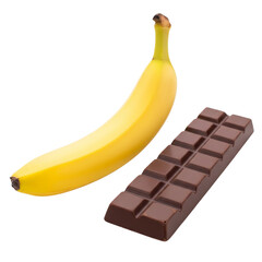 Banana and chocolate isolated on transparent background, fresh fruit and sweet treat Generative Ai.