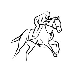 Dynamic Jockey and Horse Equestrian Line Art Illustration