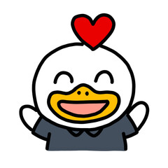 Happy Smiley Duck with heart love sign