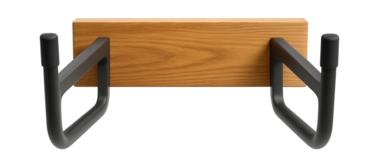 Horizontal bike wall rack with wooden base and metal brackets