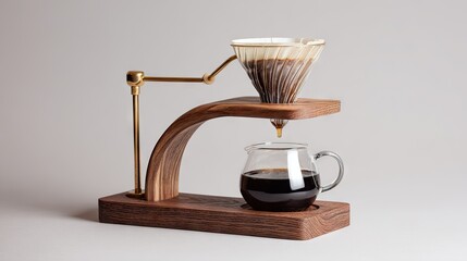 Dripper resting on a stand with a clear view of coffee dripping steadily into the cup below