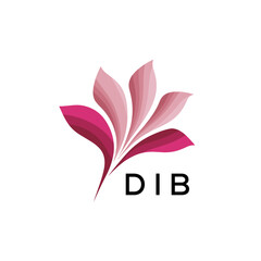 Abstract Pink Flower Petals Logo with Typography , DIB Later Logo, Elegant Gradient Botanical Emblem with Text DIB , Creative Nature-Inspired Logo Concept Isolated on White.

