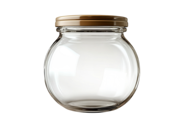 Glass jar transparent mockup container round isolated kitchen food storage canning preserving on transparent background