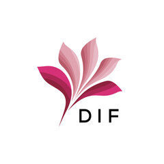 Abstract Pink Flower Petals Logo with Typography , DIF Later Logo, Elegant Gradient Botanical Emblem with Text DIF , Creative Nature-Inspired Logo Concept Isolated on White.
