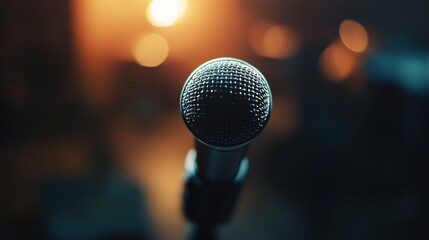 Obraz premium Close-up microphone on stage