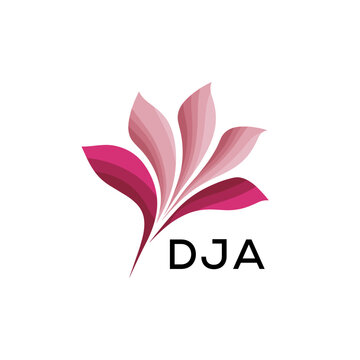 Abstract Pink Flower Petals Logo with Typography , DJA Later Logo, Elegant Gradient Botanical Emblem with Text DJA , Creative Nature-Inspired Logo Concept Isolated on White.
