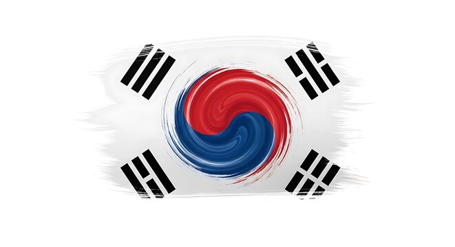 Creative South Korean Flag Illustration with Brushstroke Effect, Artistic South Korean Flag Design with Textured Background and Symbolic Yin Yang Element
