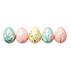 Fototapeta premium Colorful decorative Easter eggs with floral designs on white background 