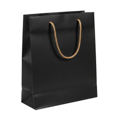 Black paper shopping bag with brown rope handles isolated on white background Generative Ai.