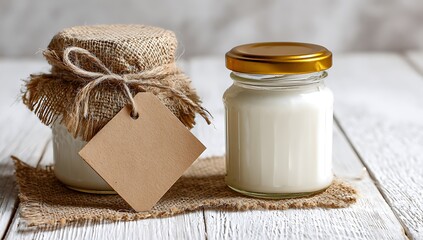 Homemade Yogurt in Rustic Jars Blank Label for Your Branding
