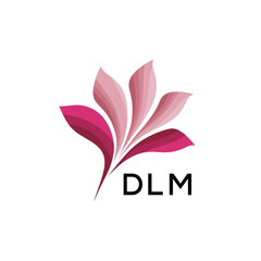 Abstract Pink Flower Petals Logo with Typography , DLM Later Logo, Elegant Gradient Botanical Emblem with Text DLM , Creative Nature-Inspired Logo Concept Isolated on White.
