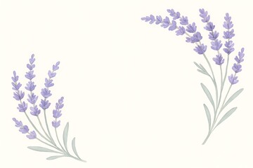Naklejka premium Watercolor lavender sprigs adorn opposite corners creating a delicate, botanical and floral frame.