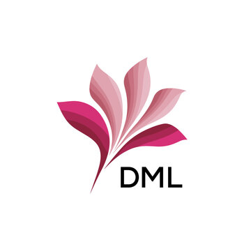 Abstract Pink Flower Petals Logo with Typography , DML Later Logo, Elegant Gradient Botanical Emblem with Text DML , Creative Nature-Inspired Logo Concept Isolated on White.
