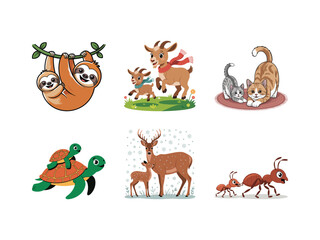 Obraz premium Whimsical and cute animal illustrations featuring families of various creatures, perfect for kids' content and playful designs