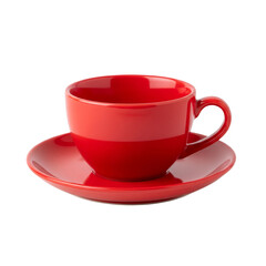 Red ceramic cup with saucer isolated on white background Generative Ai.