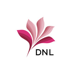 Abstract Pink Flower Petals Logo with Typography , DNL Later Logo, Elegant Gradient Botanical Emblem with Text DNL , Creative Nature-Inspired Logo Concept Isolated on White.
