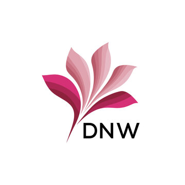Abstract Pink Flower Petals Logo with Typography , DNW Later Logo, Elegant Gradient Botanical Emblem with Text DNW , Creative Nature-Inspired Logo Concept Isolated on White.
