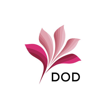 Abstract Pink Flower Petals Logo with Typography , DOD Later Logo, Elegant Gradient Botanical Emblem with Text DOD , Creative Nature-Inspired Logo Concept Isolated on White.
