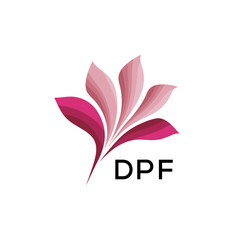 Abstract Pink Flower Petals Logo with Typography , DPF Later Logo, Elegant Gradient Botanical Emblem with Text DPF , Creative Nature-Inspired Logo Concept Isolated on White.
