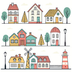 Naklejka premium A collection of various stylized houses and buildings