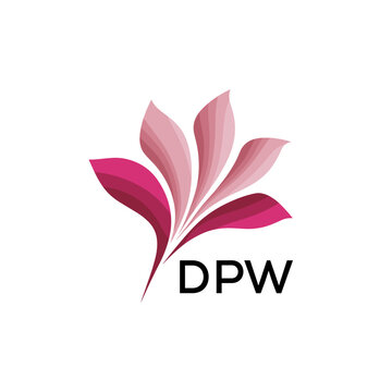 Abstract Pink Flower Petals Logo with Typography , DPW Later Logo, Elegant Gradient Botanical Emblem with Text DPW , Creative Nature-Inspired Logo Concept Isolated on White.
