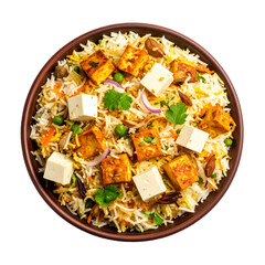 Paneer Biryani Served on Rustic Ceramic Plate
